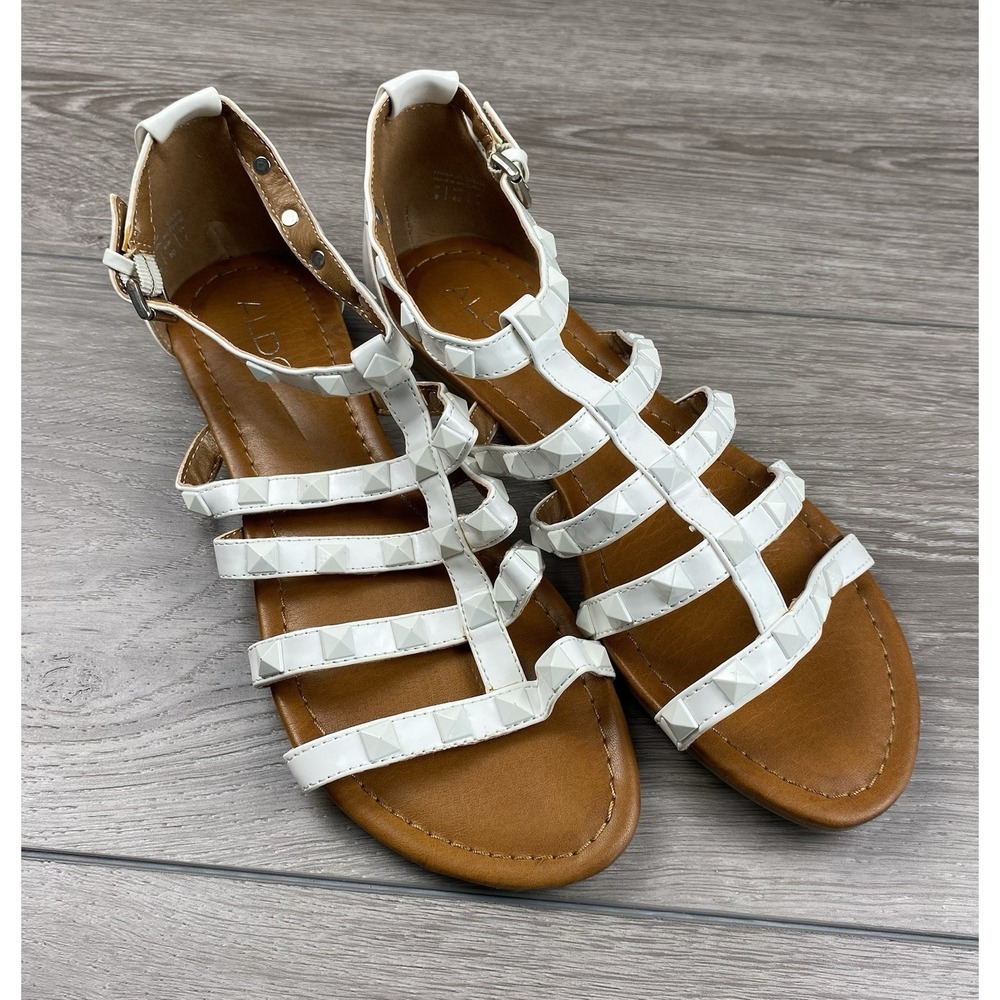 Aldo Womens Flat Gladiator Sandals Studded Strap White Size 40 US 9